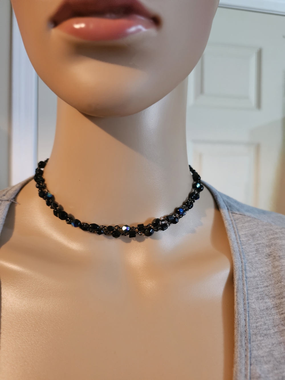 Classic Black Faceted Bead Choker Necklace